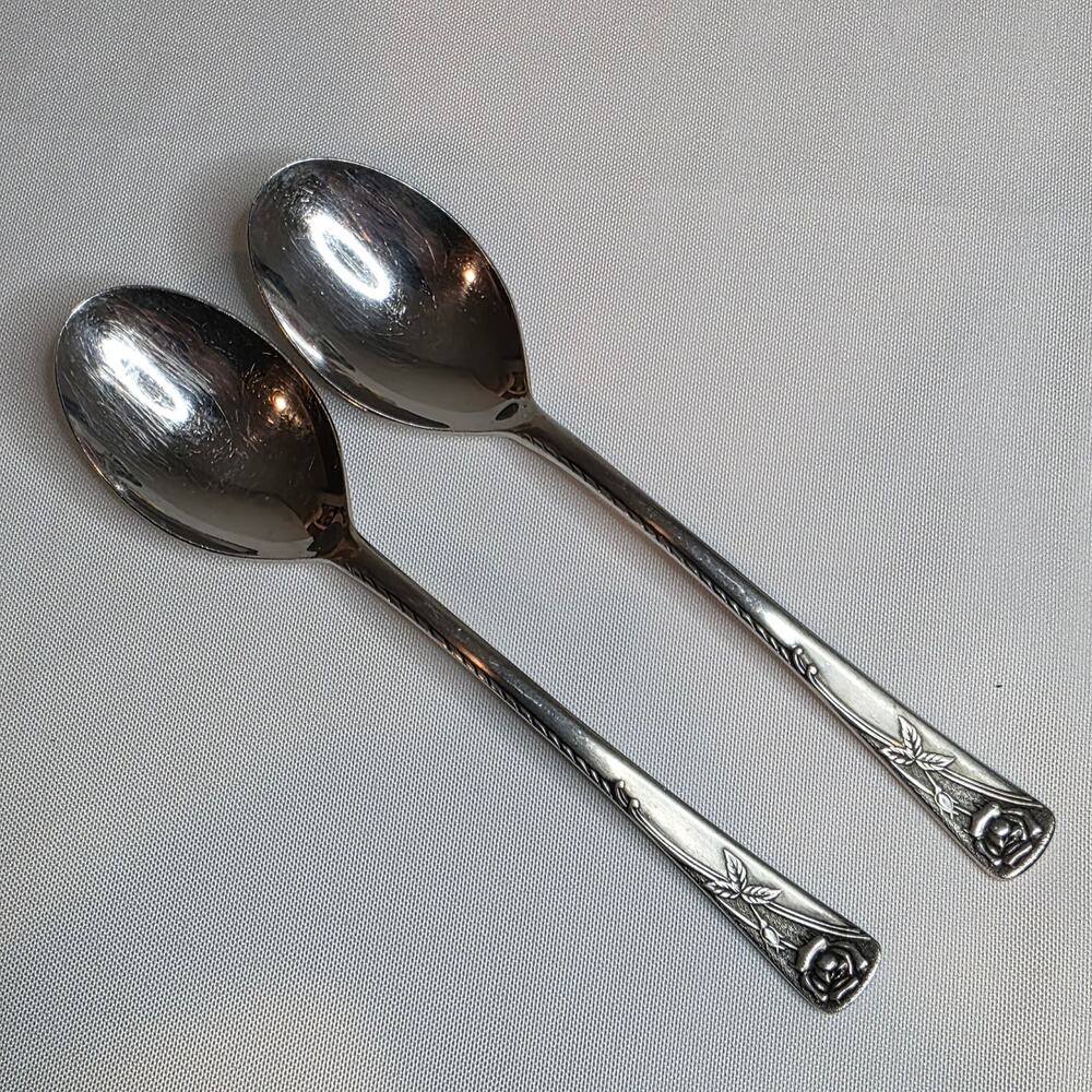 Vintage Collectible Spoons Noritake Silver Rosetta Pattern Oval Soup Dinner